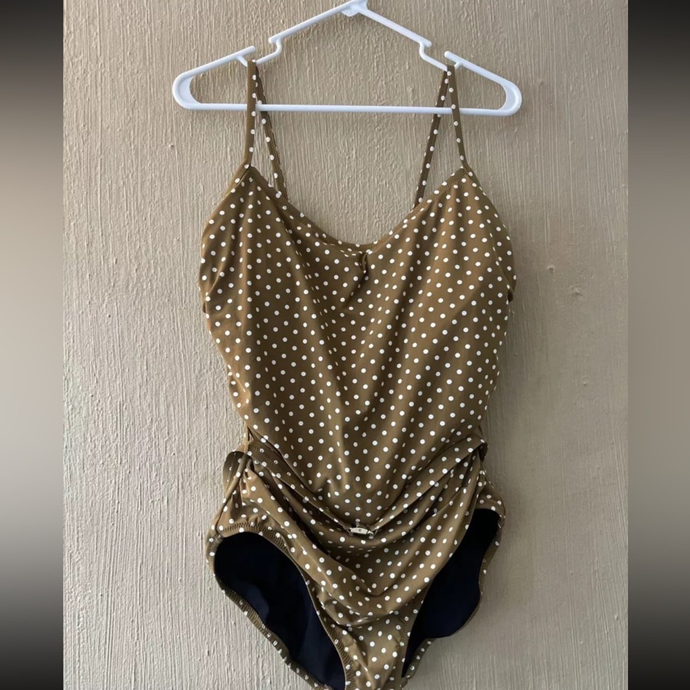 Lands End Swim Tummy Control Underwire One Piece Polka Dot Belt Sz 16 429625